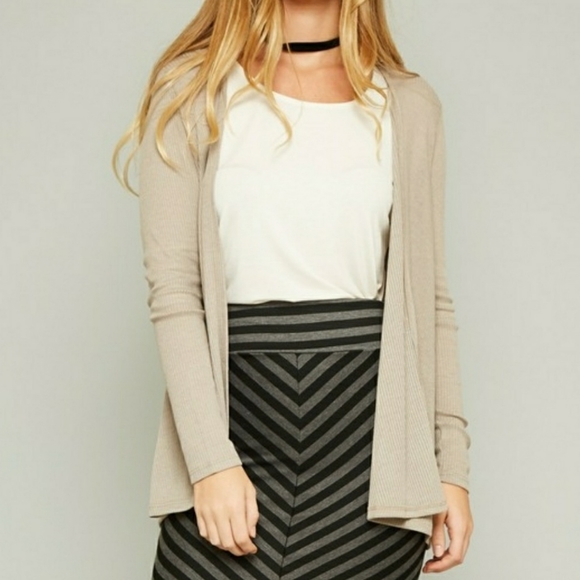 Taupe Ribbed Cardigan - Picture 4 of 4